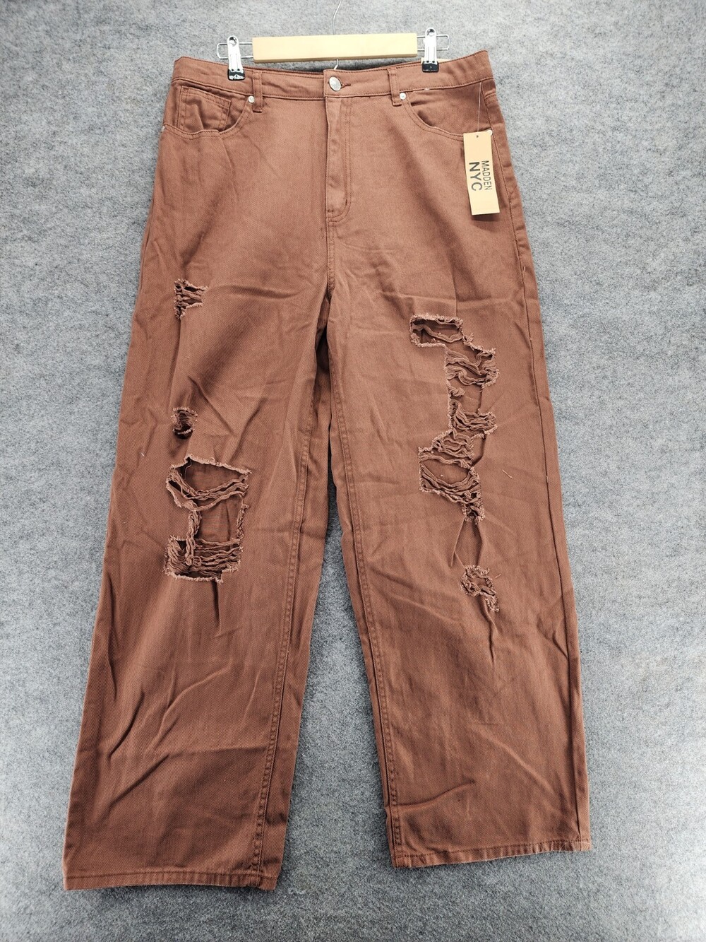 Madden NYC Jeans Womens Juniors 15 Distressed Brown Denim 90's Fit